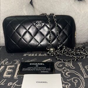 Chanel Black Quilted Wallet Converted With Crossbody Strap